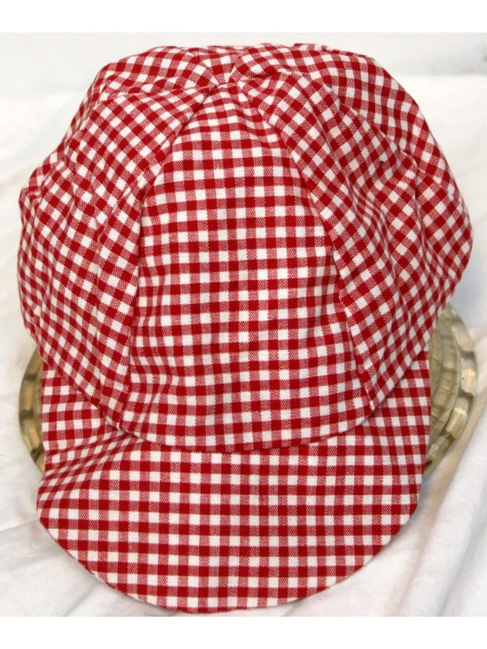 VTG Pete's Partners Jon Jon Romper & Hat Red Boys sz 12m Sailboat Red Gingham